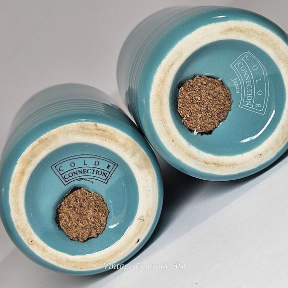 Vtg Neo Art Deco Japan Beehive Salt & Pepper Shakers Teal Blue Color Connection - Picture 9 of 12